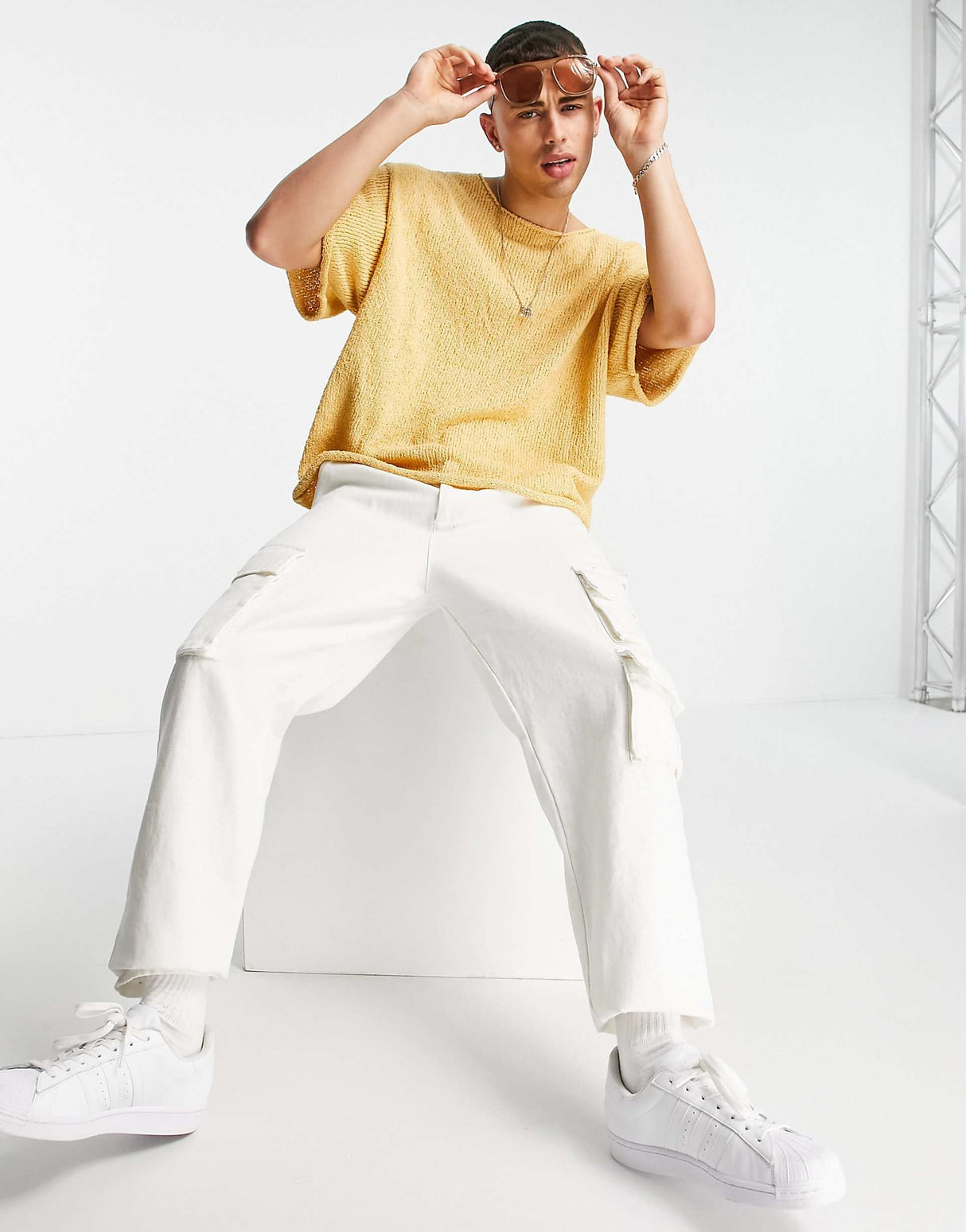 Asos Design Oversized Textured T-Shirt In Off Pale Yellow