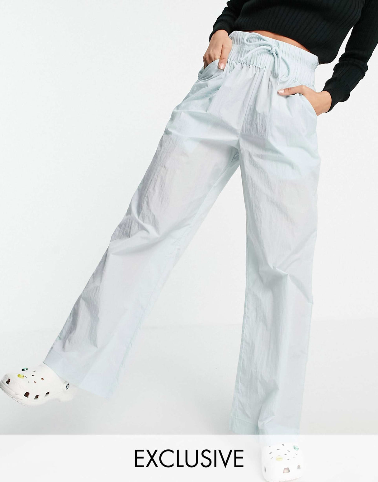 Collusion Crinkle Nylon Joggers In Ice Blue