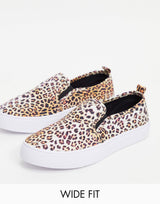 Asos Design Wide Fit Dotty Slip On Plimsolls In Leopard