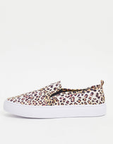 Asos Design Wide Fit Dotty Slip On Plimsolls In Leopard