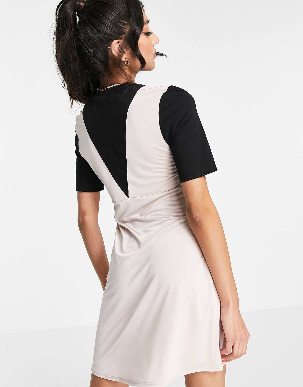 Asos Design Mini Satin Mix Tea Dress In Black And Beige