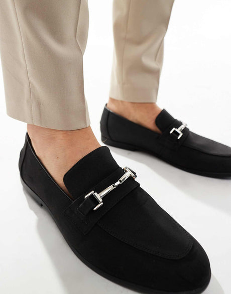 Asos Design Loafers In Black Faux Suede With Snaffle Detail