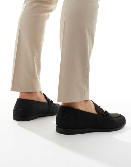 Asos Design Loafers In Black Faux Suede With Snaffle Detail