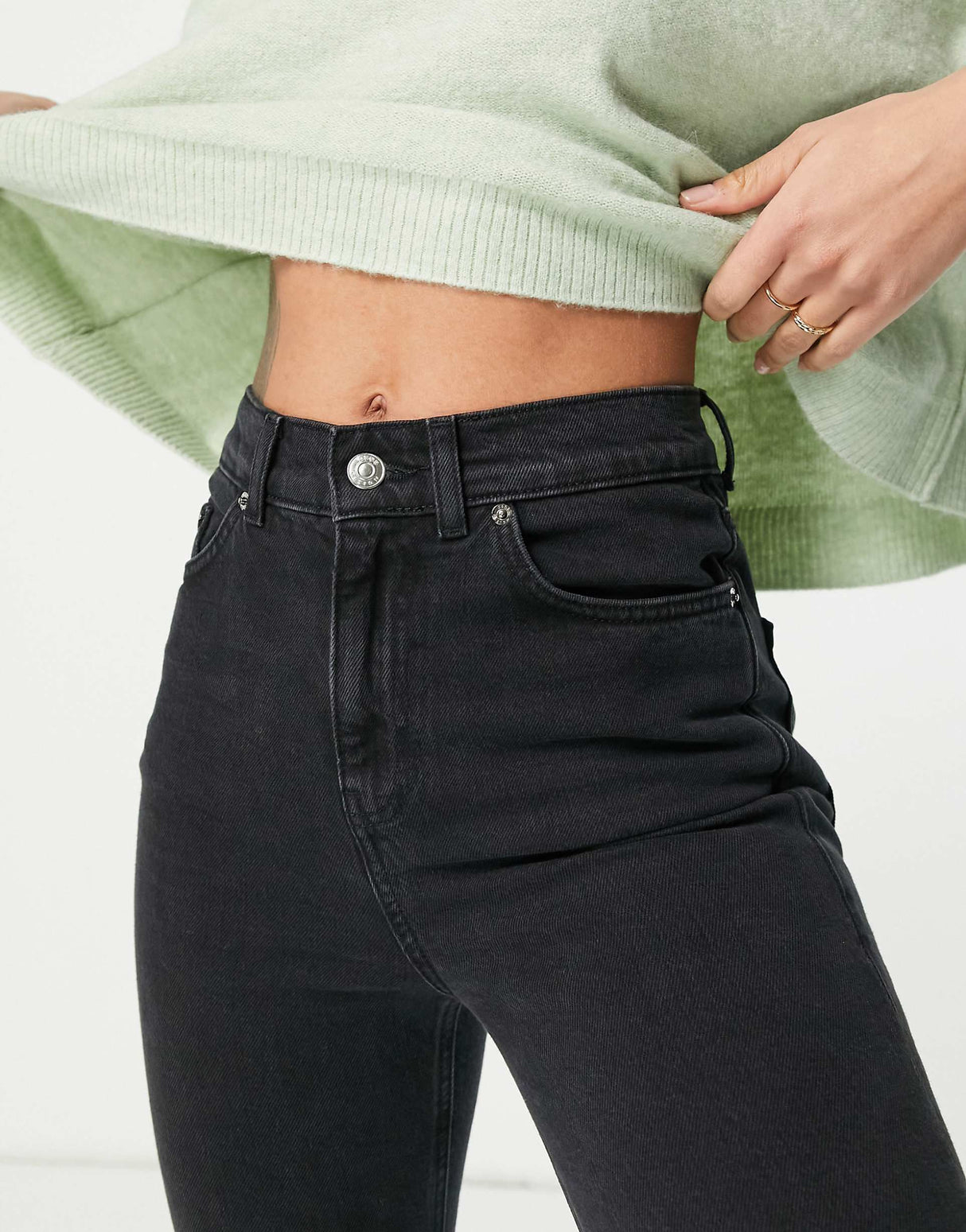 Asos Design High Rise '70'S' Stretch Flare Jeans In Washed Black