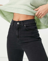 Asos Design High Rise '70'S' Stretch Flare Jeans In Washed Black