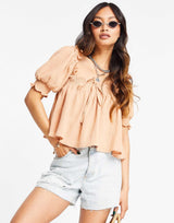 Asos Design Natural Crinkle Square Neck Sun Top In Dusty Rose