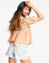 Asos Design Natural Crinkle Square Neck Sun Top In Dusty Rose