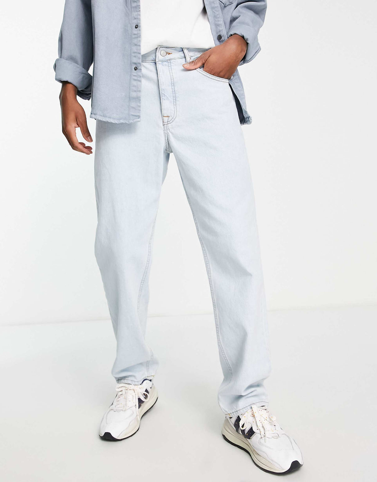 Asos Design Wide Straight Leg Jeans In Pale Blue