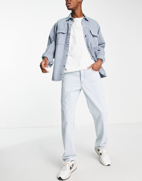 Asos Design Wide Straight Leg Jeans In Pale Blue