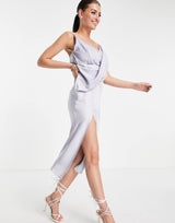 Asos Design Drape Front Midi Slip Dress With Wrap Skirt