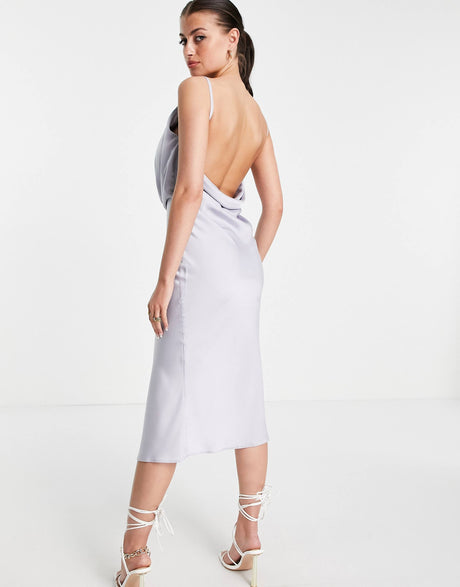 Asos Design Drape Front Midi Slip Dress With Wrap Skirt