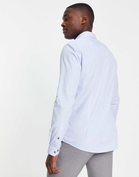 River Island Long Sleeve Smart Poplin Shirt In Blue
