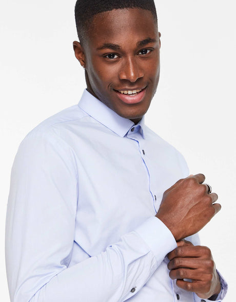 River Island Long Sleeve Smart Poplin Shirt In Blue