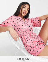 Wednesday'S Girl Relaxed Playsuit With Drawstring Waist In Scattered Polka Dot