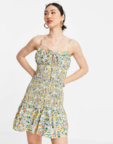 Asos Design Ruched Bust Cami Mini Sundress With Shirred Waist In Cotton Poplin In Floral Print