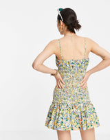 Asos Design Ruched Bust Cami Mini Sundress With Shirred Waist In Cotton Poplin In Floral Print
