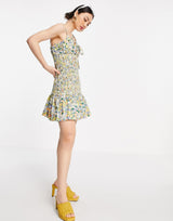 Asos Design Ruched Bust Cami Mini Sundress With Shirred Waist In Cotton Poplin In Floral Print
