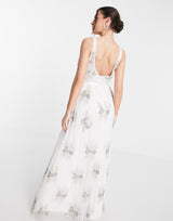 Maya Embellished Column Maxi Dress In White