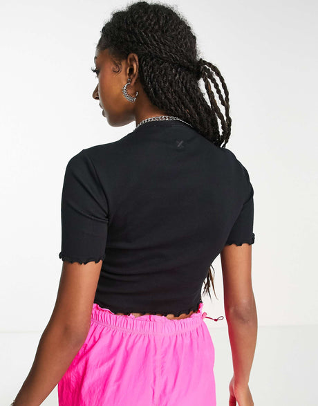 Collusion Lettuce Edge Rib Cotton T-Shirt In Black