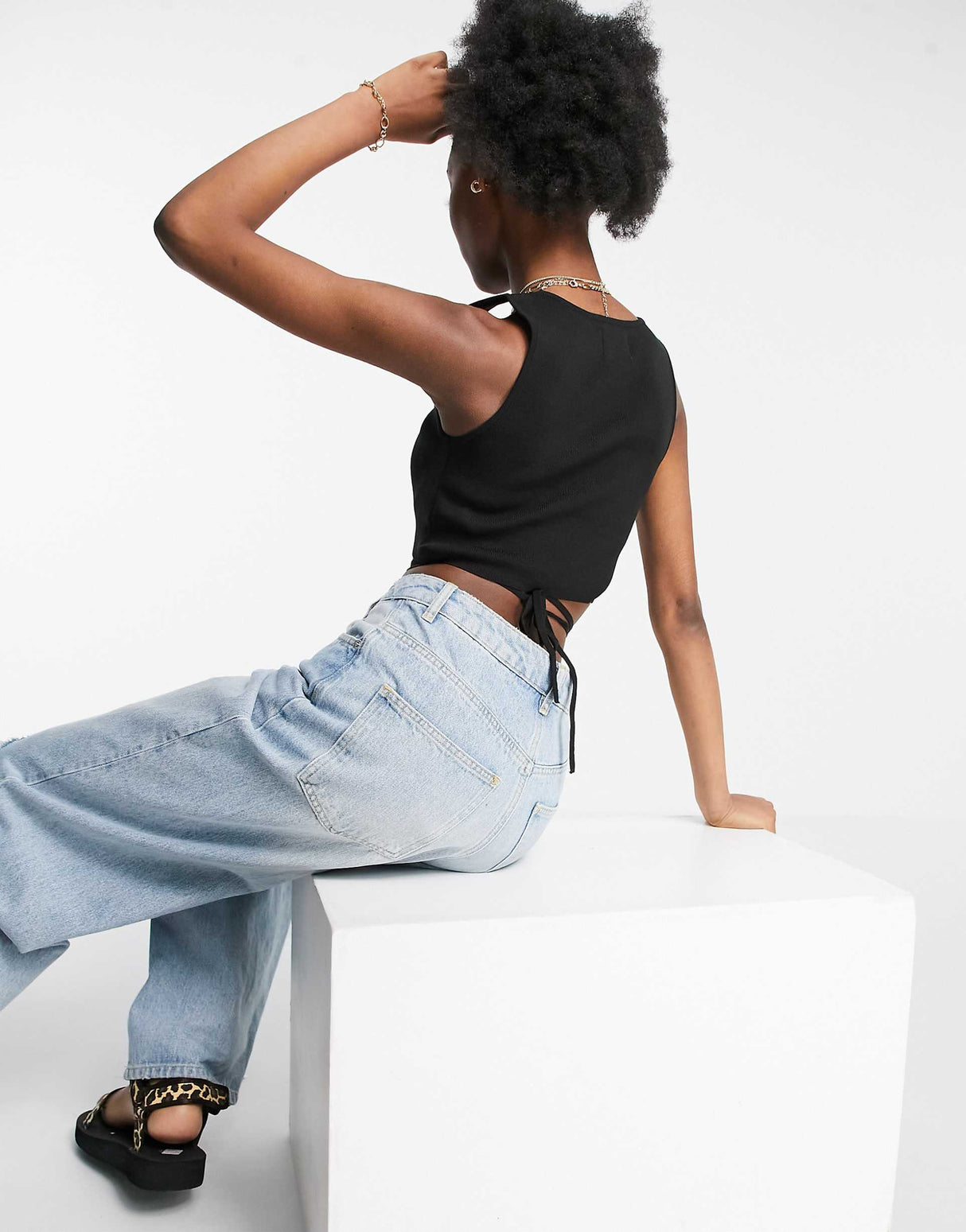 Asos Design Sleeveless Knitted Wrap Crop Top With Tie Detail In Black