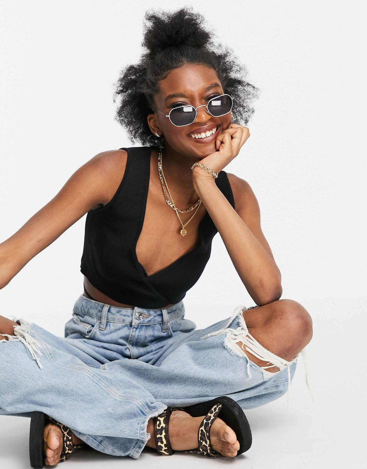 Asos Design Sleeveless Knitted Wrap Crop Top With Tie Detail In Black