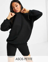 Asos Design Petite Tracksuit Sweatshirt / Ribbed Legging Short In Black