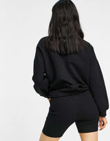 Asos Design Petite Tracksuit Sweatshirt / Ribbed Legging Short In Black