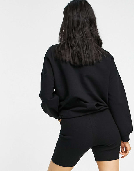 Asos Design Petite Tracksuit Sweatshirt / Ribbed Legging Short In Black