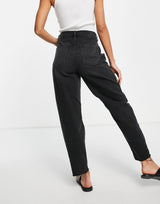 American Eagle Relaxed Mom Jeans With Ripped Knees In Washed Black