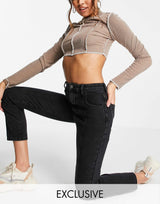Asyou Slim Seam Detail Mom Jean In Washed Black