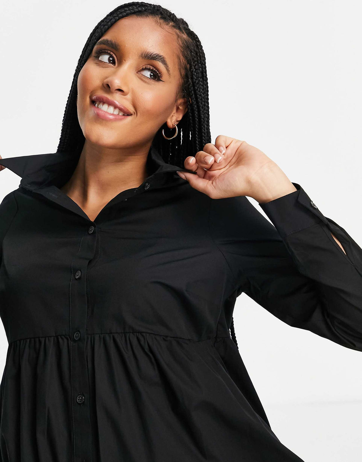 Asos Design Maternity Cotton Mini Smock Shirt Dress In Black