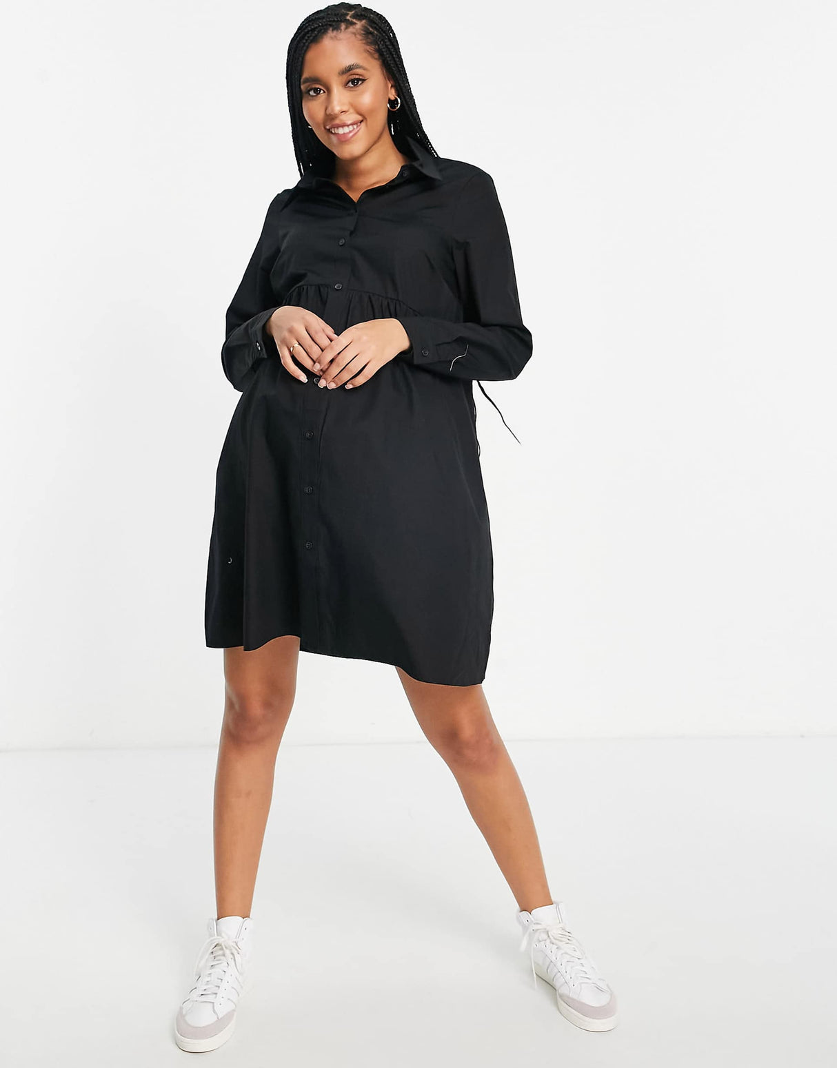 Asos Design Maternity Cotton Mini Smock Shirt Dress In Black