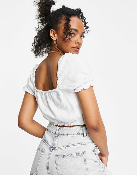 Abercrombie & Fitch Ruched Square Neck Top In White