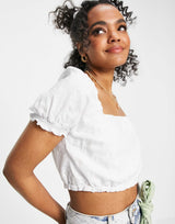 Abercrombie & Fitch Ruched Square Neck Top In White