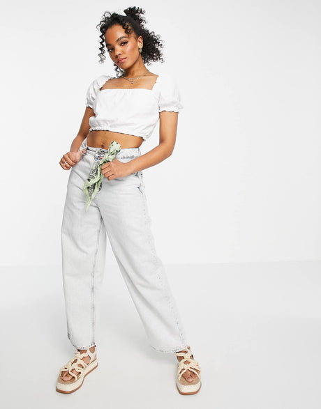 Abercrombie & Fitch Ruched Square Neck Top In White