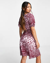 Whistles Exclusive Ruched Sleeve Printed Mini Jersey Dress In Pink