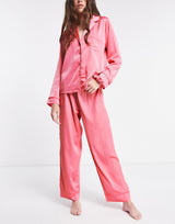 Asos Design Mix & Match Satin Pyjama Trouser With Neon Piping In Pink