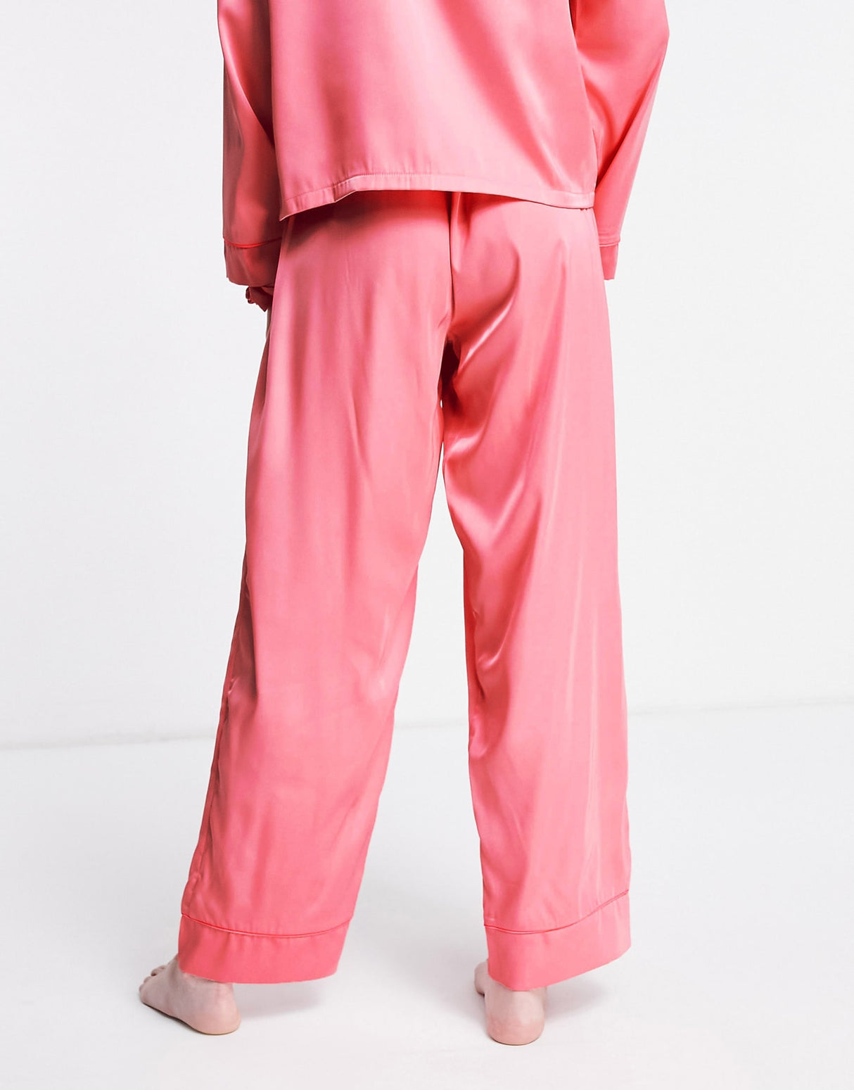 Asos Design Mix & Match Satin Pyjama Trouser With Neon Piping In Pink