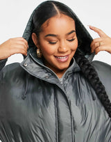 Asos Design Curve Puffer Parka Coat In Charcoal