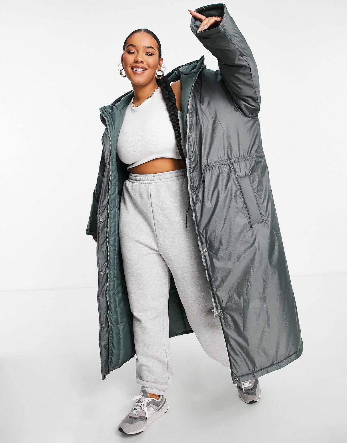 Asos Design Curve Puffer Parka Coat In Charcoal