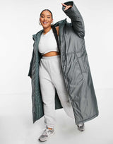 Asos Design Curve Puffer Parka Coat In Charcoal
