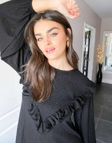 River Island Shirred Yoke Frill Mini Dress In Black
