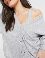 River Island Ribbed Jersey Vest And Cardigan Co-Ord Set In Grey
