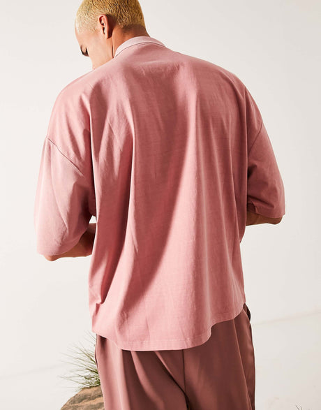 Asos Design Oversized Polo In Washed Pink With Waffle