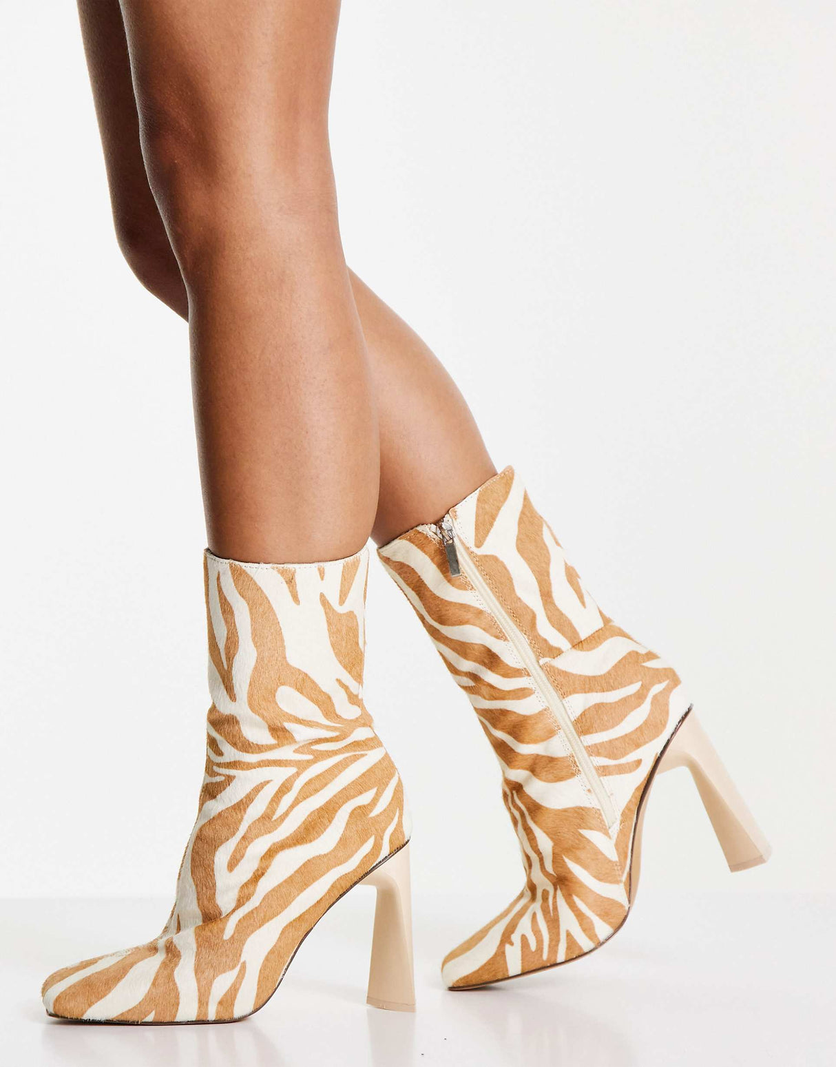 Asos Design Eagle Leather High-Heeled Square Toe Boots In Zebra Pony
