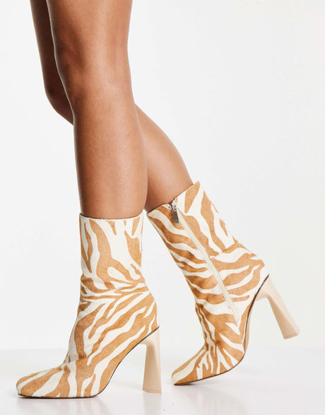 Asos Design Eagle Leather High-Heeled Square Toe Boots In Zebra Pony