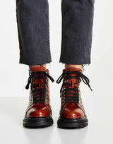 Asos Design Adrift Chunky Lace Up Hiker Boots In Tan Croc