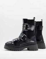Asos Design Angela Premium Leather Biker Boots In Black