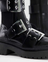 Asos Design Angela Premium Leather Biker Boots In Black
