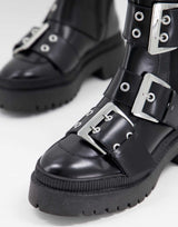 Asos Design Angela Premium Leather Biker Boots In Black